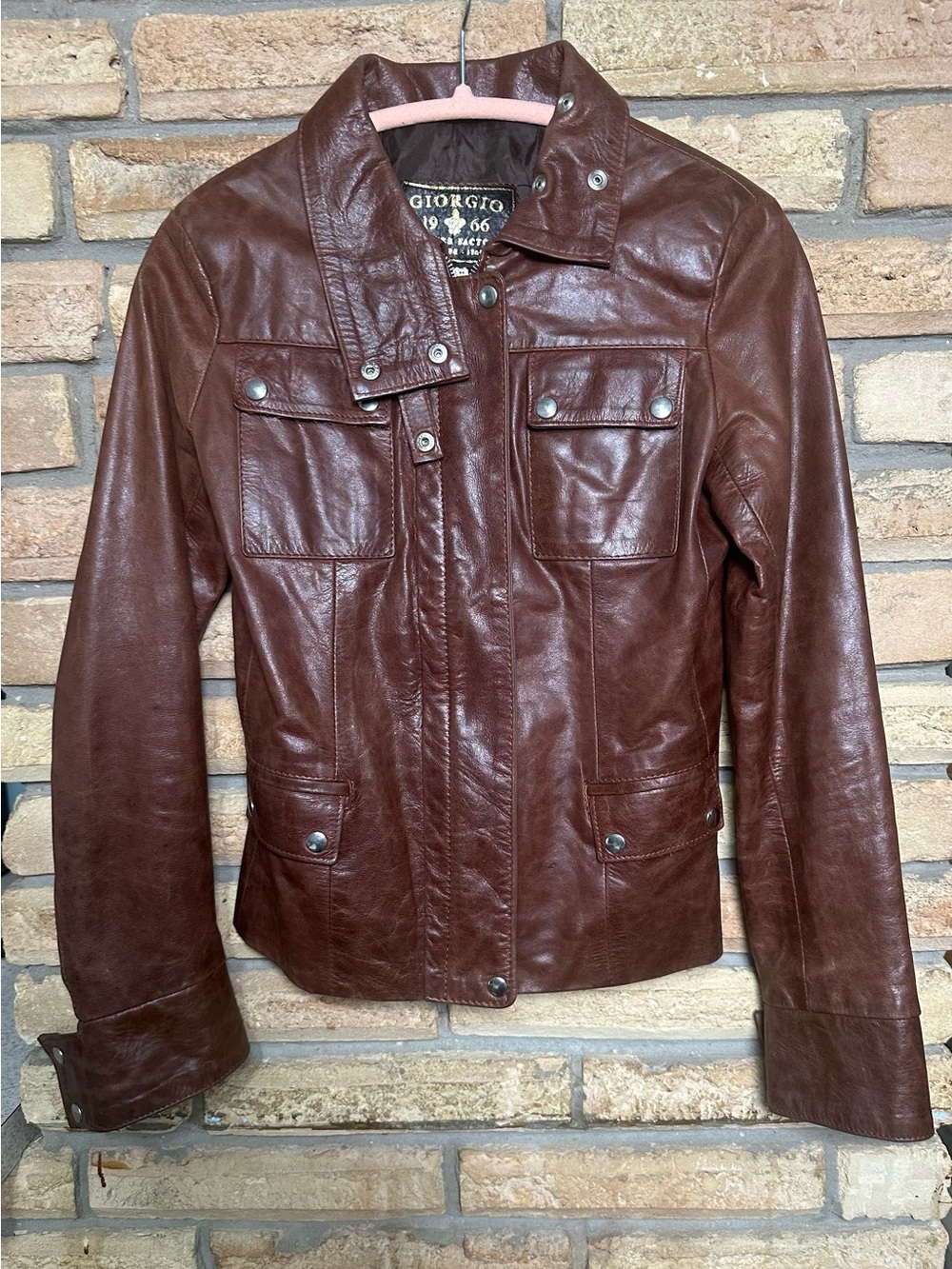 Giorgio Brown Leather Moto Jacket - Women's Size M